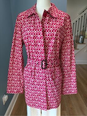 GAP Pink Rose Print Belted Cotton Trench Coat Mod Retro Y2K Large
